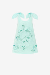 Harper Bow Appliqué Mini Dress - Pale Turquoise