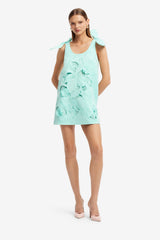 Harper Bow Appliqué Mini Dress - Pale Turquoise
