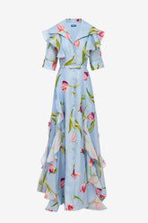 Isabella Silk Gown - Tulip Print in Blue