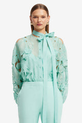 Elle Appliqué Blouse - Pale Turquoise