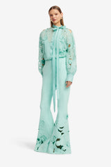 Vera Appliqué Flared Pants - Pale Turquoise