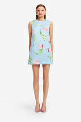 Yvonne Mini Dress - Tulip Print in Blue