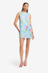 Yvonne Mini Dress - Tulip Print in Blue