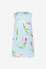 Yvonne Mini Dress - Tulip Print in Blue