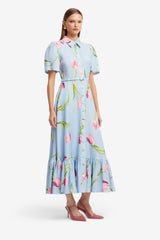 Becca Short Sleeve Midi Dress - Tulip Print in Blue