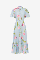 Becca Short Sleeve Midi Dress - Tulip Print in Blue