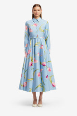 Zara Shirt Midi Dress - Tulip Print in Blue