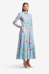 Zara Shirt Midi Dress - Tulip Print in Blue