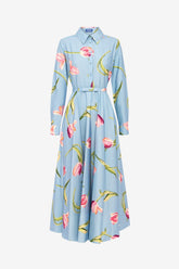 Zara Shirt Midi Dress - Tulip Print in Blue