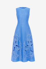 Cleo Appliqué Sleeveless Midi Dress - Azure