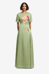 Alice Short Sleeve Maxi Dress - Tulip Print in Green