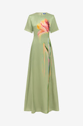 Alice Short Sleeve Maxi Dress - Tulip Print in Green