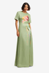 Alice Short Sleeve Maxi Dress - Tulip Print in Green