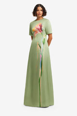 Alice Short Sleeve Maxi Dress - Tulip Print in Green