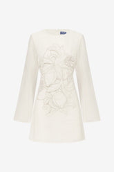 Suzanne Appliqué Bell Sleeve Mini Dress - Snow