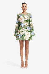 Suzanne Floral Hand-Embroidered Bell Sleeve Mini Dress - Blossom