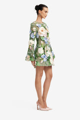 Suzanne Floral Hand-Embroidered Bell Sleeve Mini Dress - Blossom
