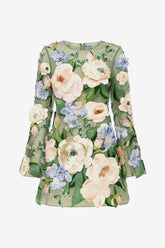 Suzanne Floral Hand-Embroidered Bell Sleeve Mini Dress - Blossom
