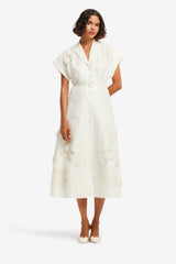 Aubrey Appliqué Shirt Midi Dress - Snow