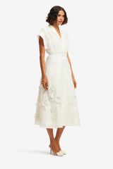 Aubrey Appliqué Shirt Midi Dress - Snow