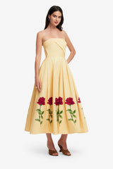 Lynn Embellished Rose Bustier Midi Dress - Butter