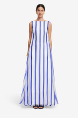 Yumei Striped Open Back Gown - Navy