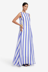 Yumei Striped Open Back Gown - Navy