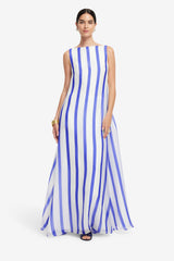 Yumei Striped Open Back Gown - Navy