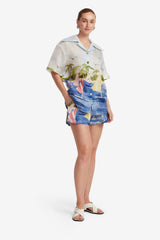 Casey Silk Button Shirt - Nautical Print