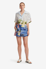Casey Silk Button Shirt - Nautical Print