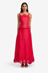 Melissa Linen Appliqué Maxi Skirt - Scarlet