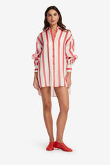 Kathleen Striped Silk Blouse - Scarlet