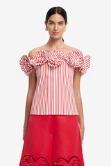 McKayla Off-Shoulder Top - Stripes in Scarlet