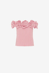 McKayla Off-Shoulder Top - Stripes in Scarlet