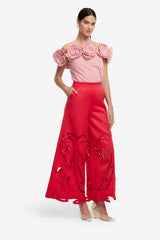 McKayla Off-Shoulder Top - Stripes in Scarlet