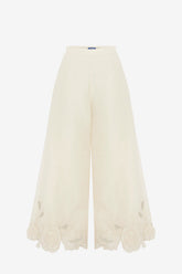 Theodora Linen Appliqué Pants - Vanilla