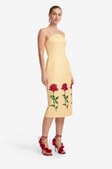 Polina Embellished Rose Midi Dress - Butter