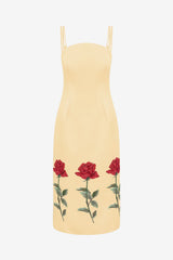 Polina Embellished Rose Midi Dress - Butter