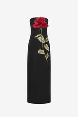 Rayna Appliqué Rose Maxi Dress - Ebony