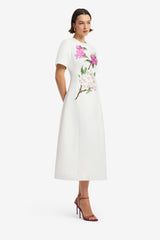 Caroline Appliqué Short Sleeve Midi Dress - Floral Pear Print