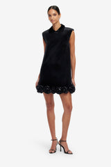 Lingyu Velvet Embellished Mini Dress - Ebony