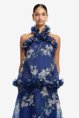 Michelle Ruffled Halterneck Top - Midnight Magnolia Print