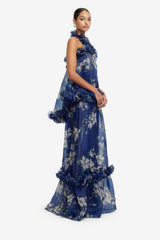 Michelle Ruffled Halterneck Top - Midnight Magnolia Print