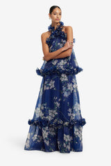 Paige Ruffled Maxi Skirt - Midnight Magnolia Print