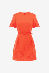Aurelie Appliqué Short Sleeve Mini Dress - Saffron