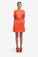 Aurelie Appliqué Short Sleeve Mini Dress - Saffron