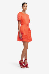 Aurelie Appliqué Short Sleeve Mini Dress - Saffron