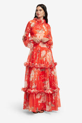 Angela Ruffled Maxi Dress - Saffron Peony Print