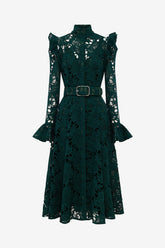 Aliyah Lace Butterfly Sleeve Midi Dress - Emerald