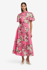 Bianca Short Sleeve Midi Dress - Pink Magnolia Print